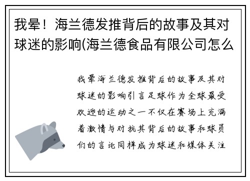 我晕！海兰德发推背后的故事及其对球迷的影响(海兰德食品有限公司怎么样)