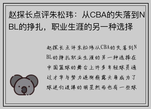 赵探长点评朱松玮：从CBA的失落到NBL的挣扎，职业生涯的另一种选择